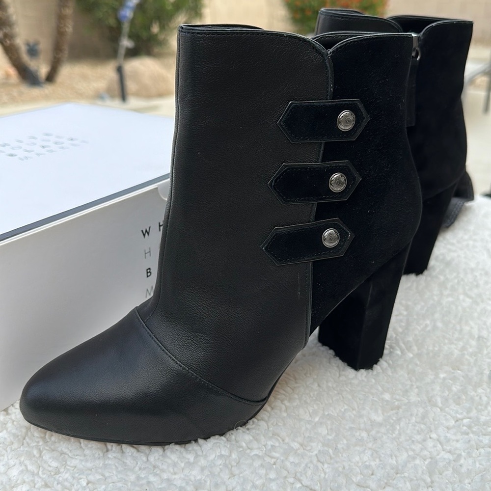 💎WHBM Black Leather Booties. NWT & Box. White House Black Market. Style:Kaydyn